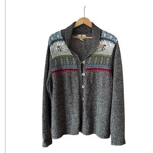 Woolrich Charcoal Heather Gray Cardigan with Nordic Pattern